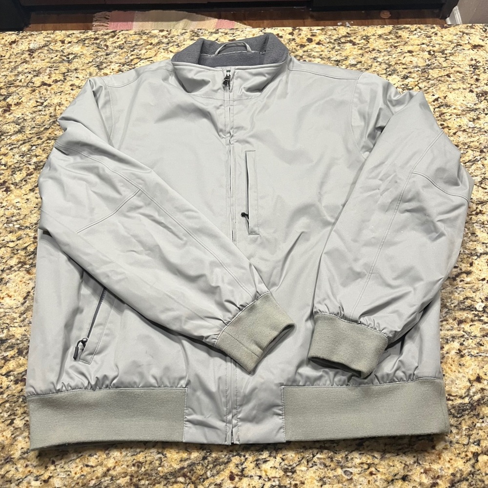 Orvis Mens XL Gray Fleece Lined Bomber Jacket Full Zip Weather Resistant Shell
